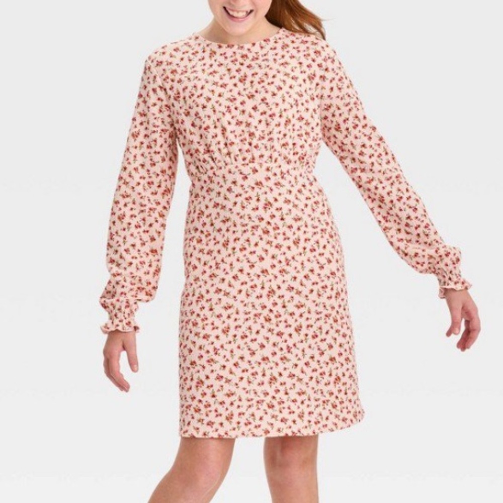 art class Pink Floral Long-Sleeve Casual Dress